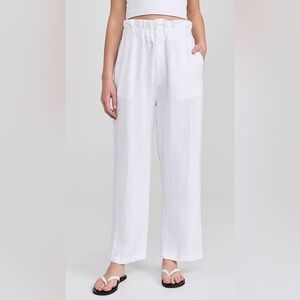 Posse Women’s White 100%Linen Paperbag Waist Wide Leg Pants Size S Summer Casual